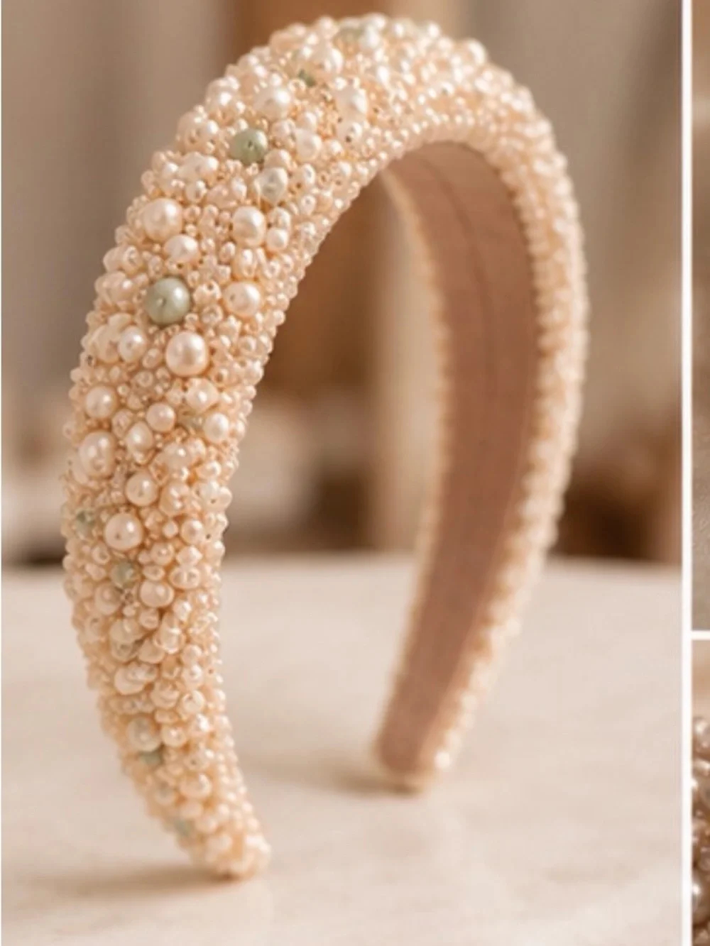 Pearl-Cluster Padded Headband in Blush